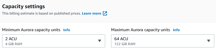 Serverless Capacity Settings
