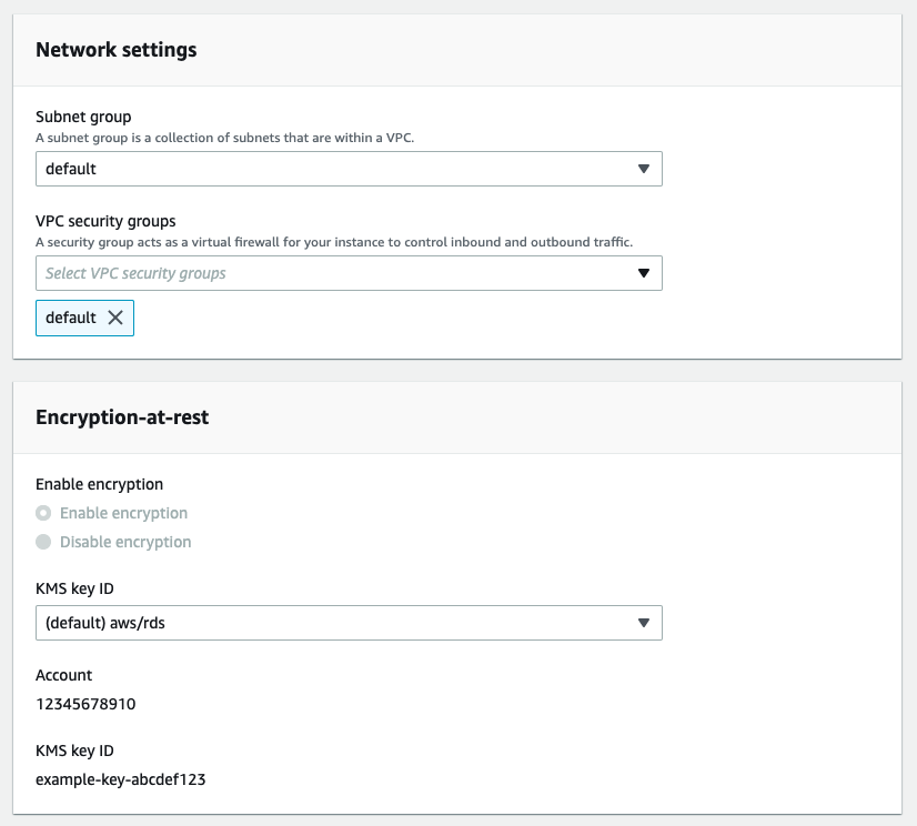 Specify network and encryption settings for your Amazon DocumentDB cluster clone.