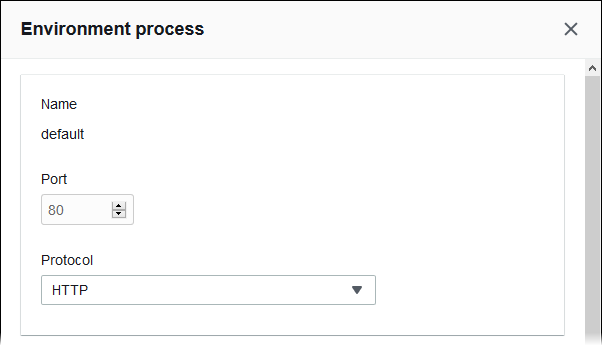 Application Load Balancer process settings for name, port, and protocol