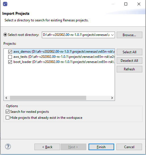 import projects window