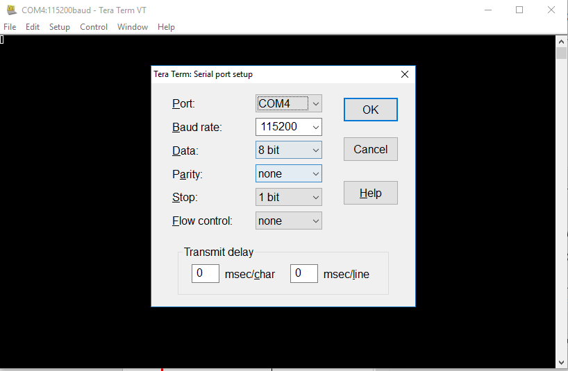 Tera Term serial port setup window