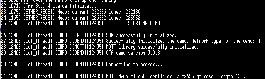 Command line output showing initialization and connection of a thread to a broker.