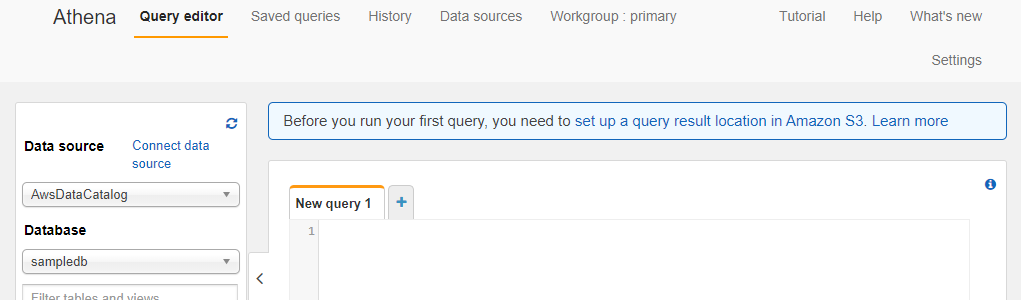 Athena Query editor in the AWS console