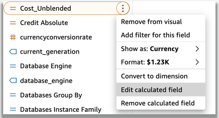 Edit calculated field