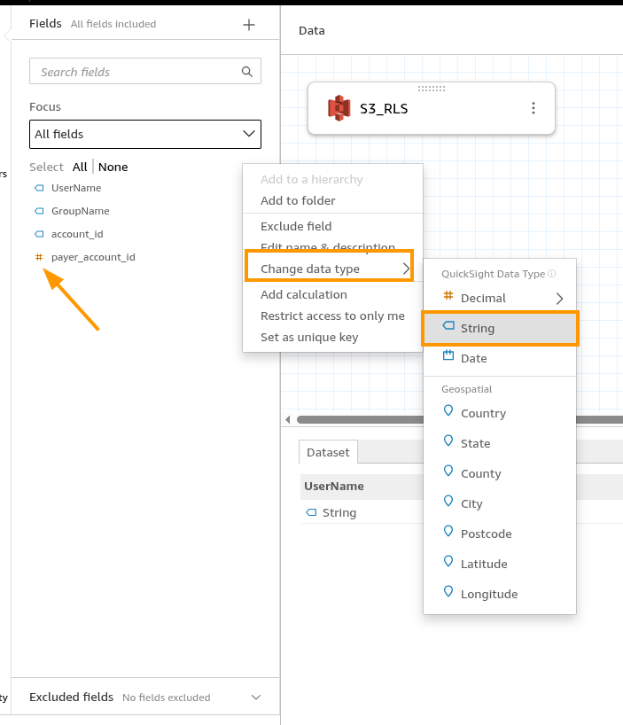 Change data type string