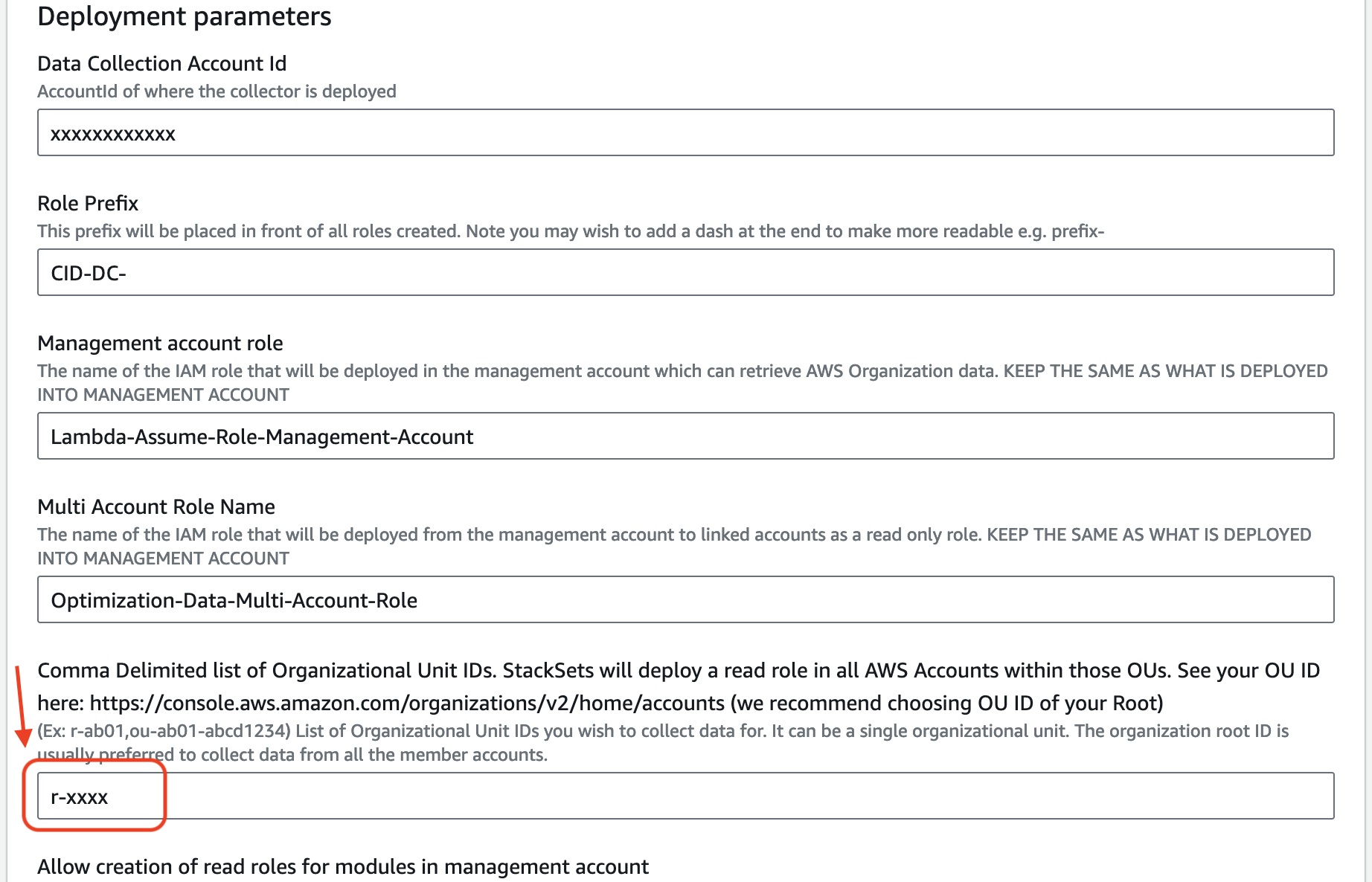 Data Read Role CloudFormation stack - parameters