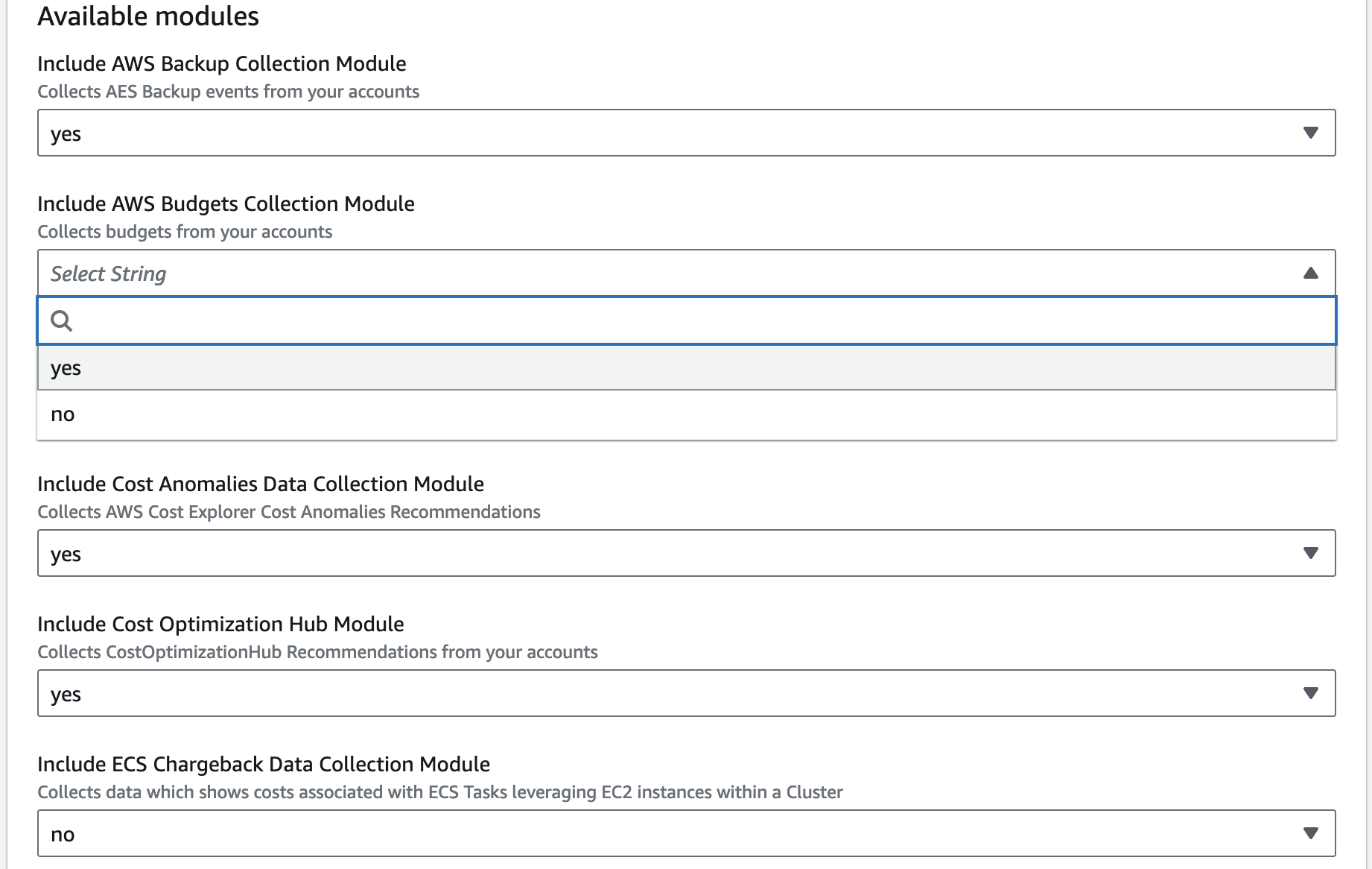 Data Read Role CloudFormation - modules selection