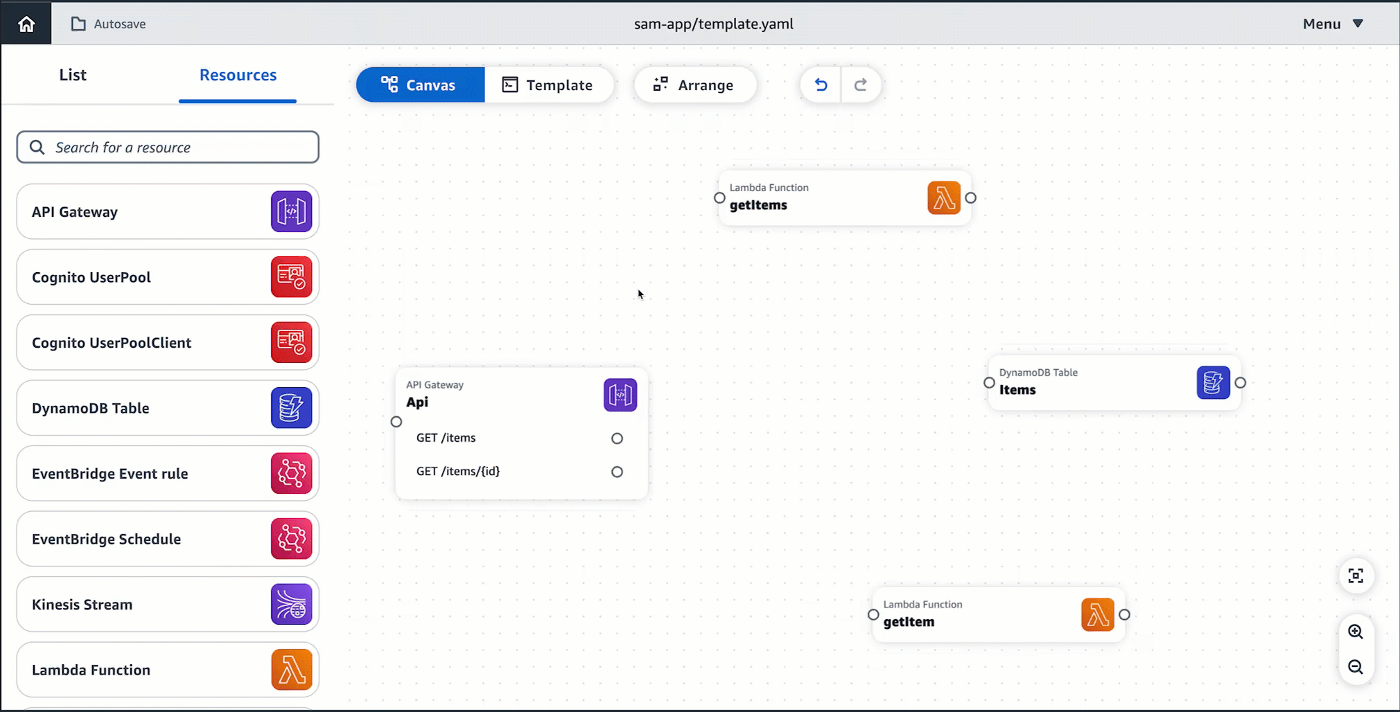 Connecting four cards and then selecting the Arrange button.
