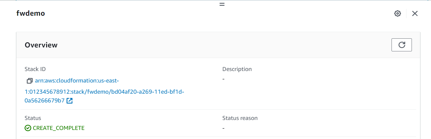 The AWS IoT FleetWise Stack info tab showing CREATE COMPLETE confirmation notification.