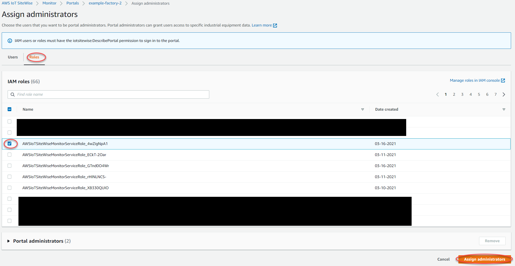 The "Assign administrators" page.