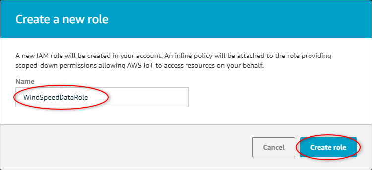 AWS IoT Core "Configure DynamoDBv2 action" page screenshot with "Create role" highlighted.