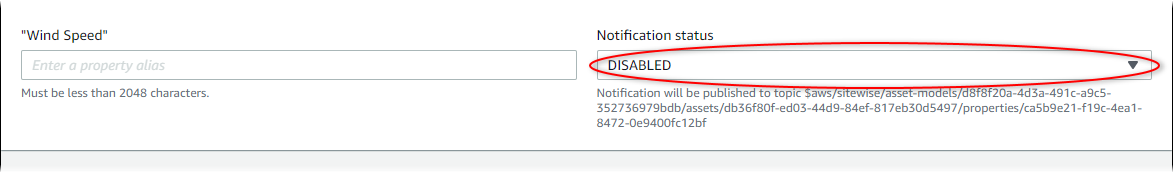 AWS IoT SiteWise "Edit notification status" screenshot.