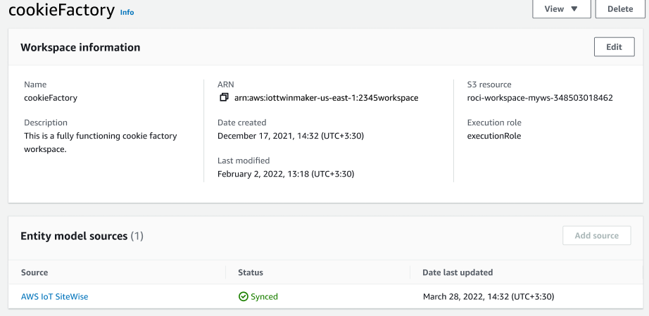 The workspace page showing the list of Entity model sources.