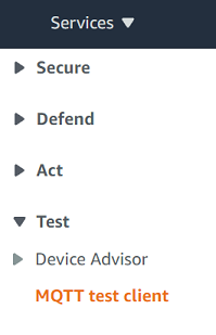 Choose MQTT test client from the console menu on the left navigation.
