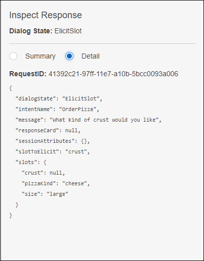 The console's response inspection pane.
