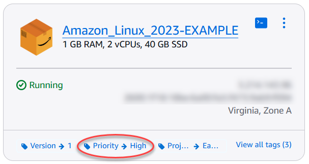 Choosing a tag in the Lightsail home page.
