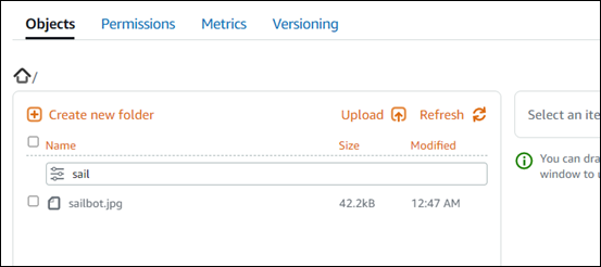 Filtering bucket objects in the Lightsail console