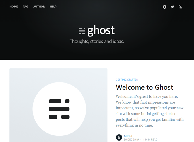 Ghost default website template.