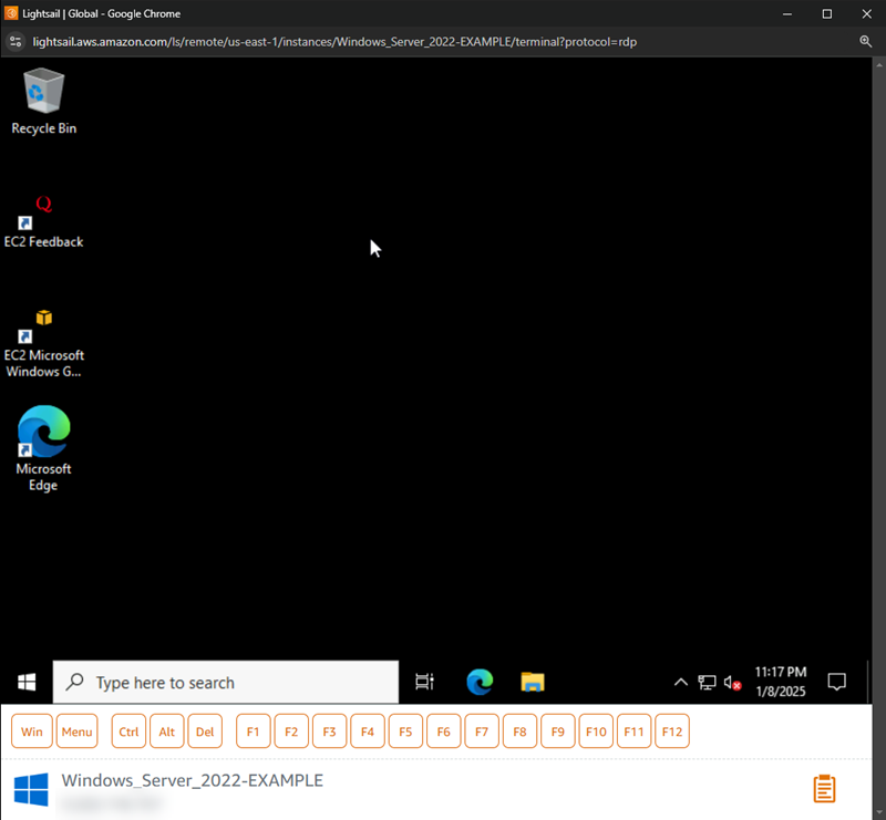 Browser-based RDP client in Lightsail.