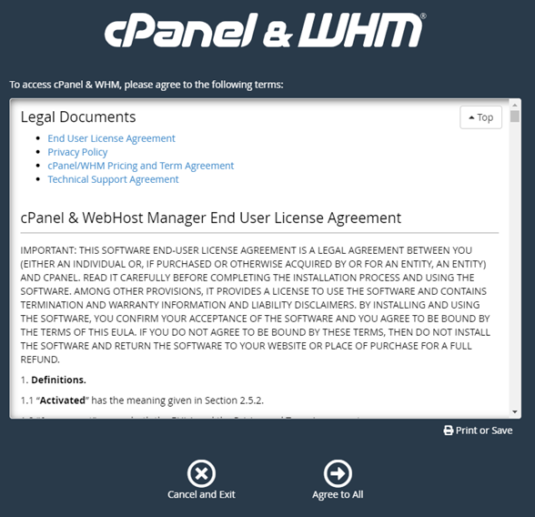 cPanel & WHM terms