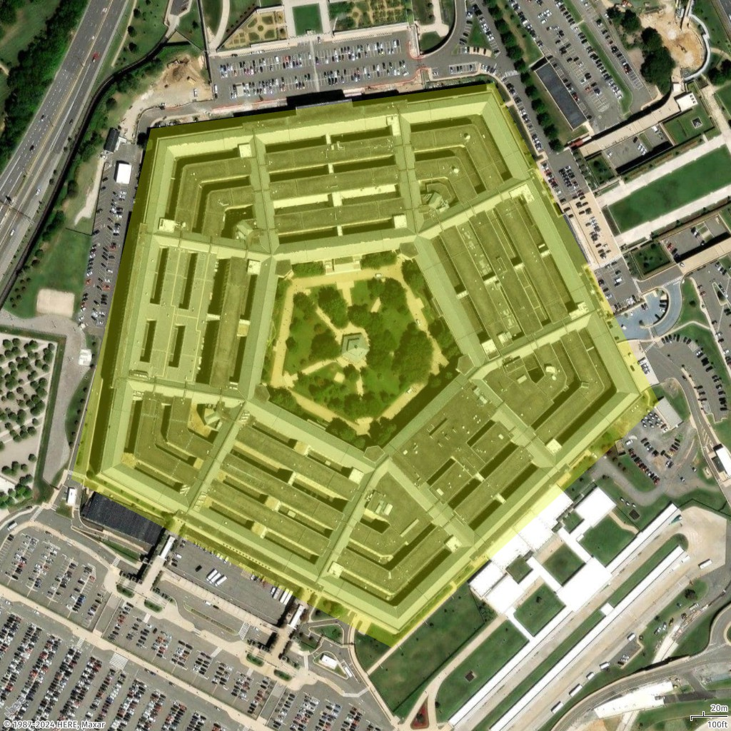 Example map showing a different colored polygon around the Pentagon.