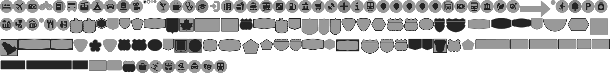 Collection of various icons and shapes representing different concepts and services.
