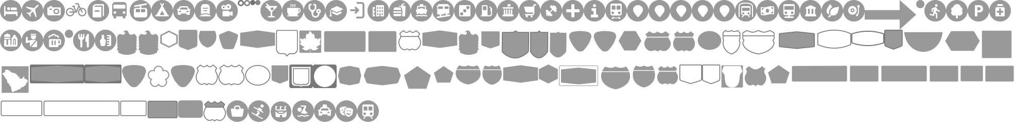 Collection of various icons and shapes representing different concepts and services.