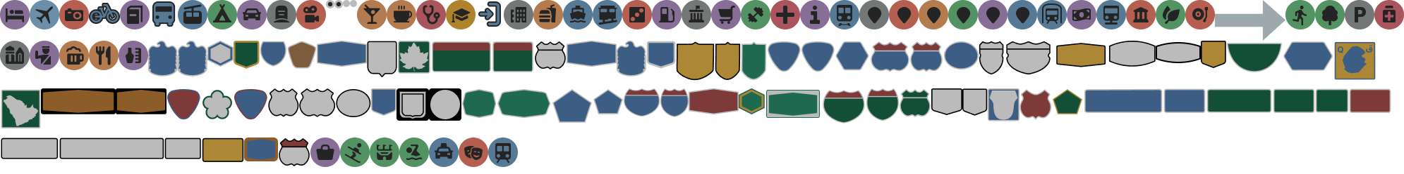 Collection of colorful icons and shapes representing various services and concepts.