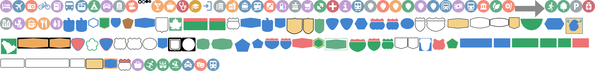 Collection of colorful icons representing various services and concepts in cloud computing.