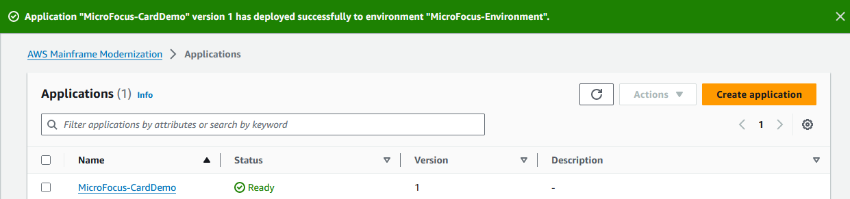The Application deployed on Environment confirmation page.