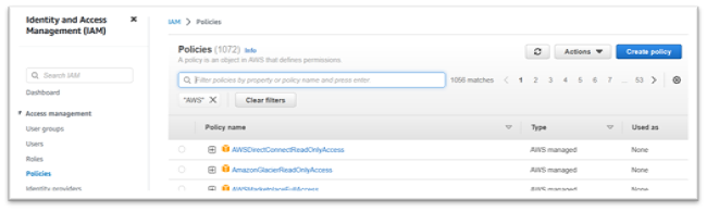 Policy page with no filters applied.