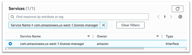 Services with License Manager interface service selected.