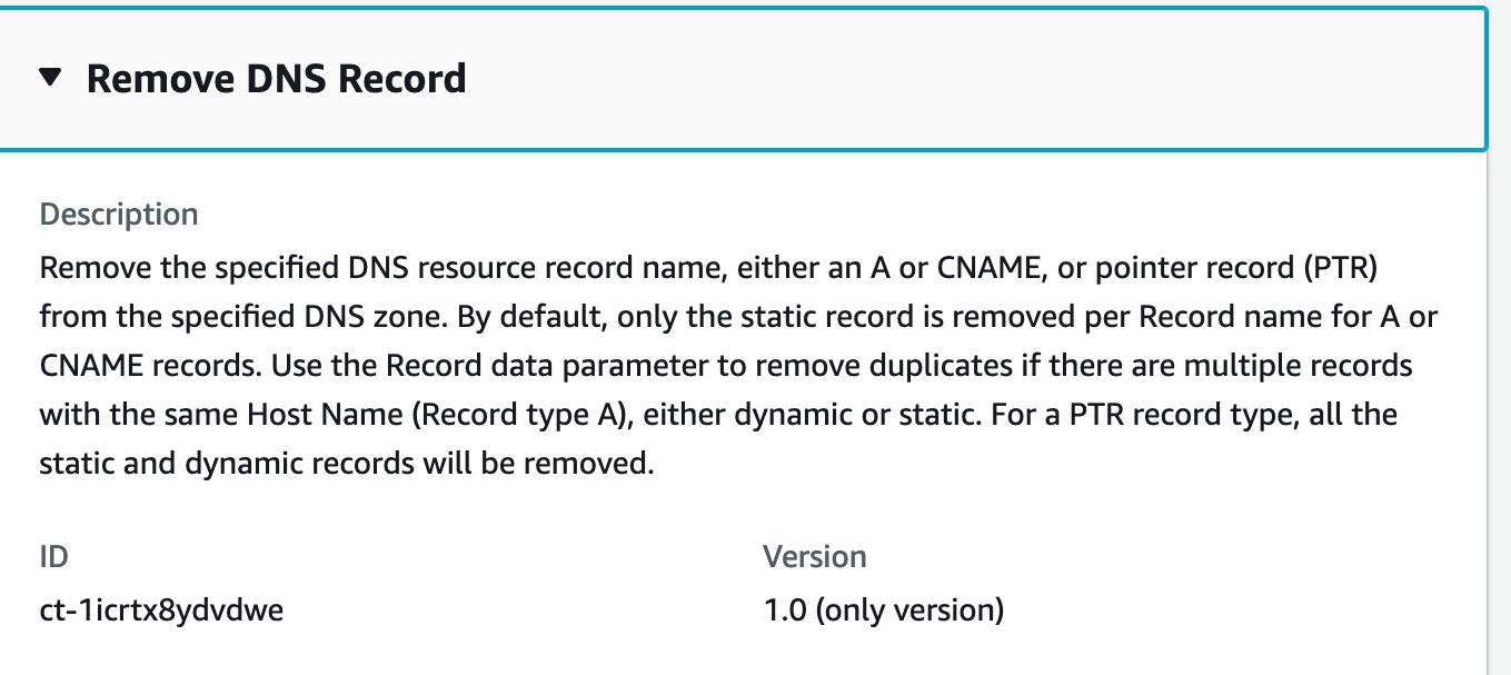 Remove DNS Record interface with description of record removal process and options.