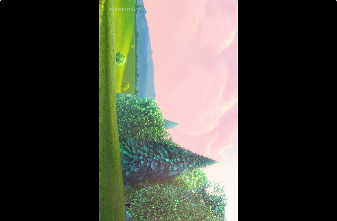 The video is rotated so that the top of the pre-rotation image is parallel to the right edge of the post-rotation video frame. Black vertical bars on the right and left accommodate the difference between the aspect ratio of the original video and the rotated video.