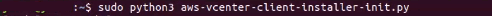Command prompt showing execution of Python script for AWS vCenter Client installer.