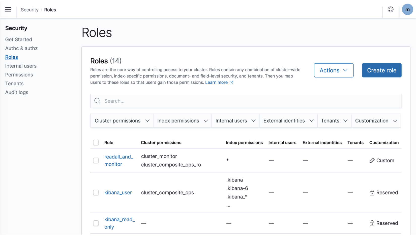 Security home page in Dashboards