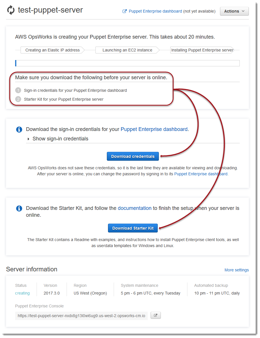 OpsWorks for Puppet Enterprise new server properties page