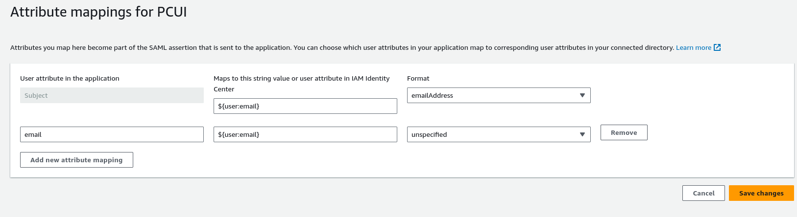 Screenshot highlighting the Attribute Mappings for PCUI section