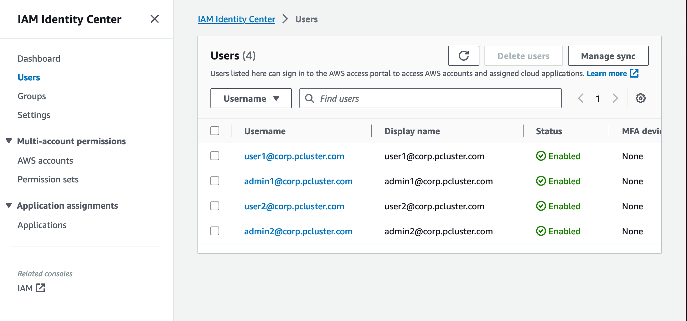 Screenshot highlighting Users tab.