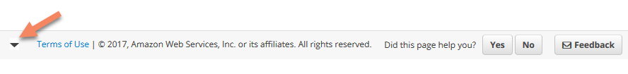 This image shows a small "twirl-down arrow" at the bottom left of the documentation webpage.