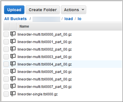 The data in the LINEORDER table split into nine files.