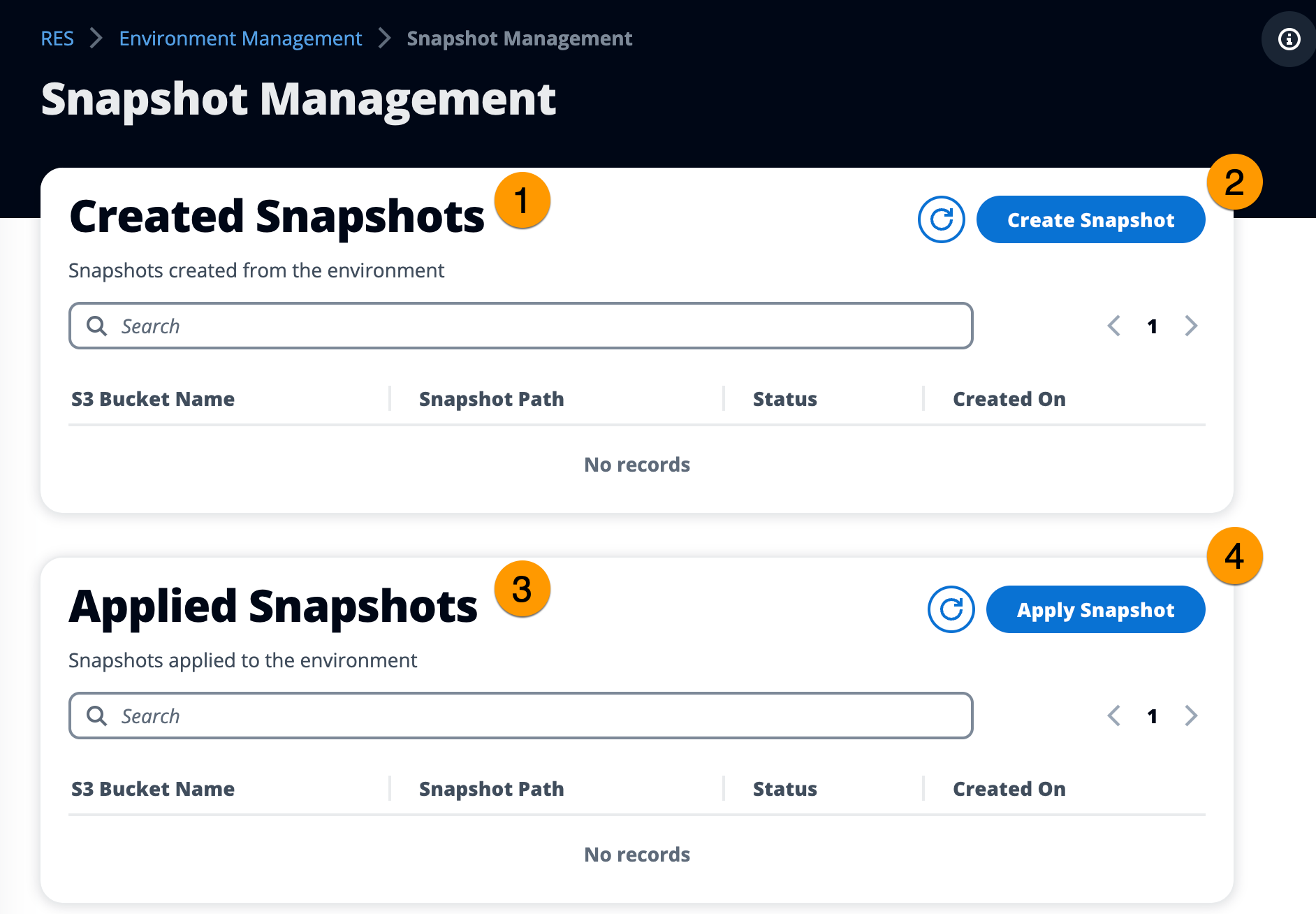 Snapshot management page