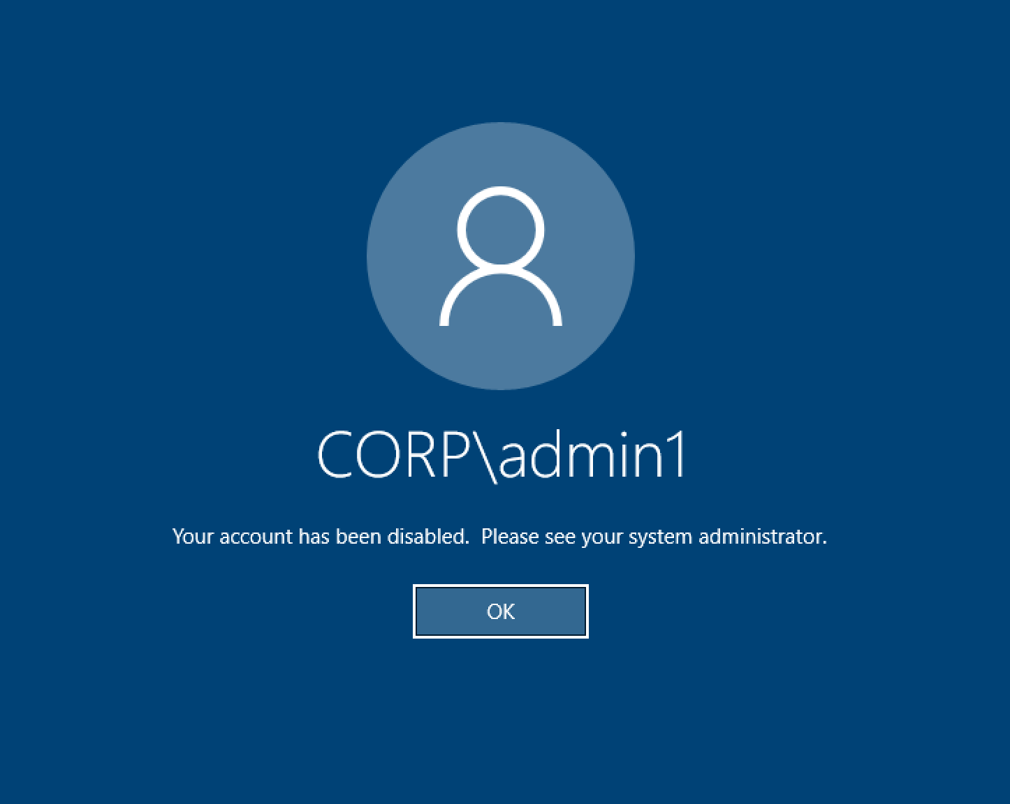 account disabled error screen
