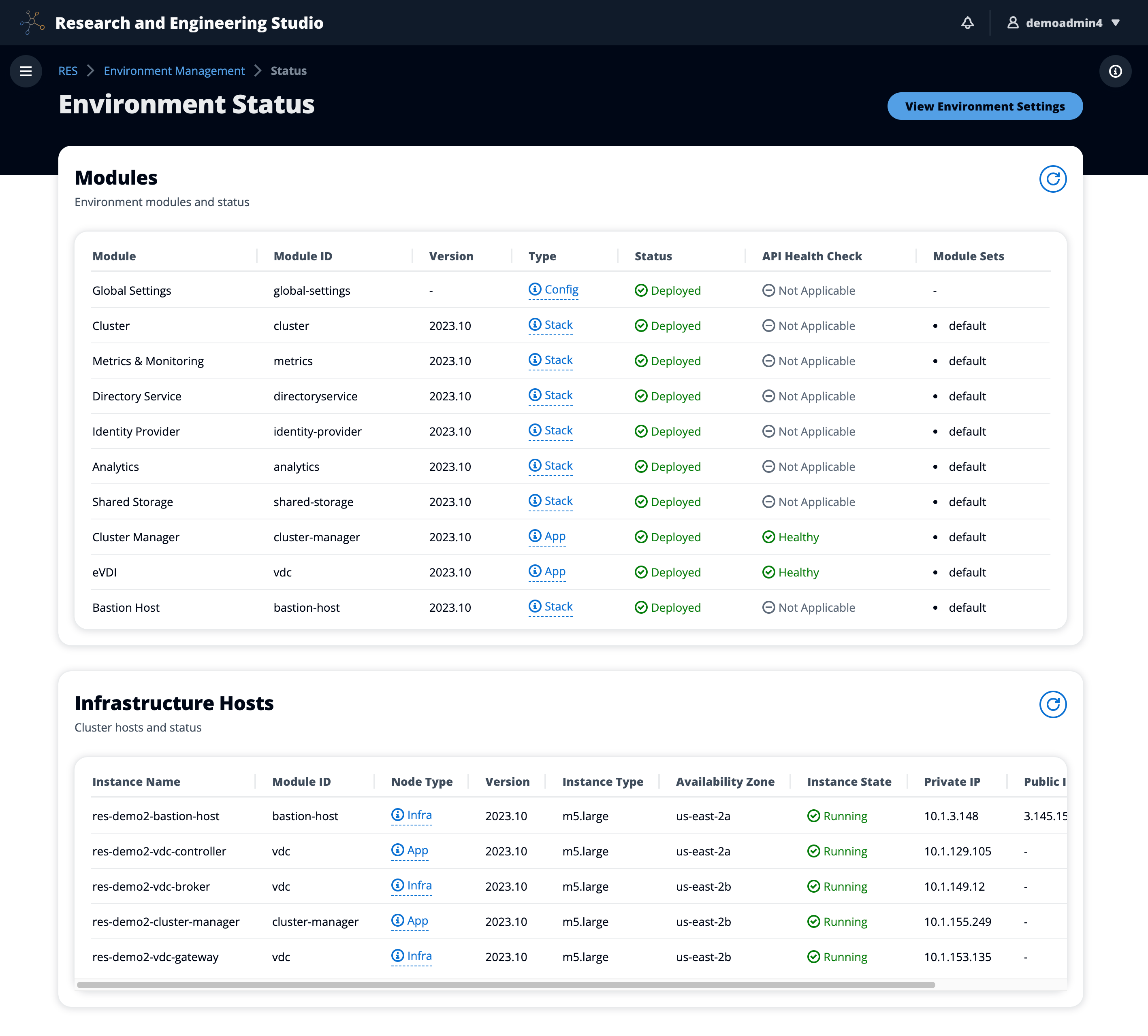 Environment status page