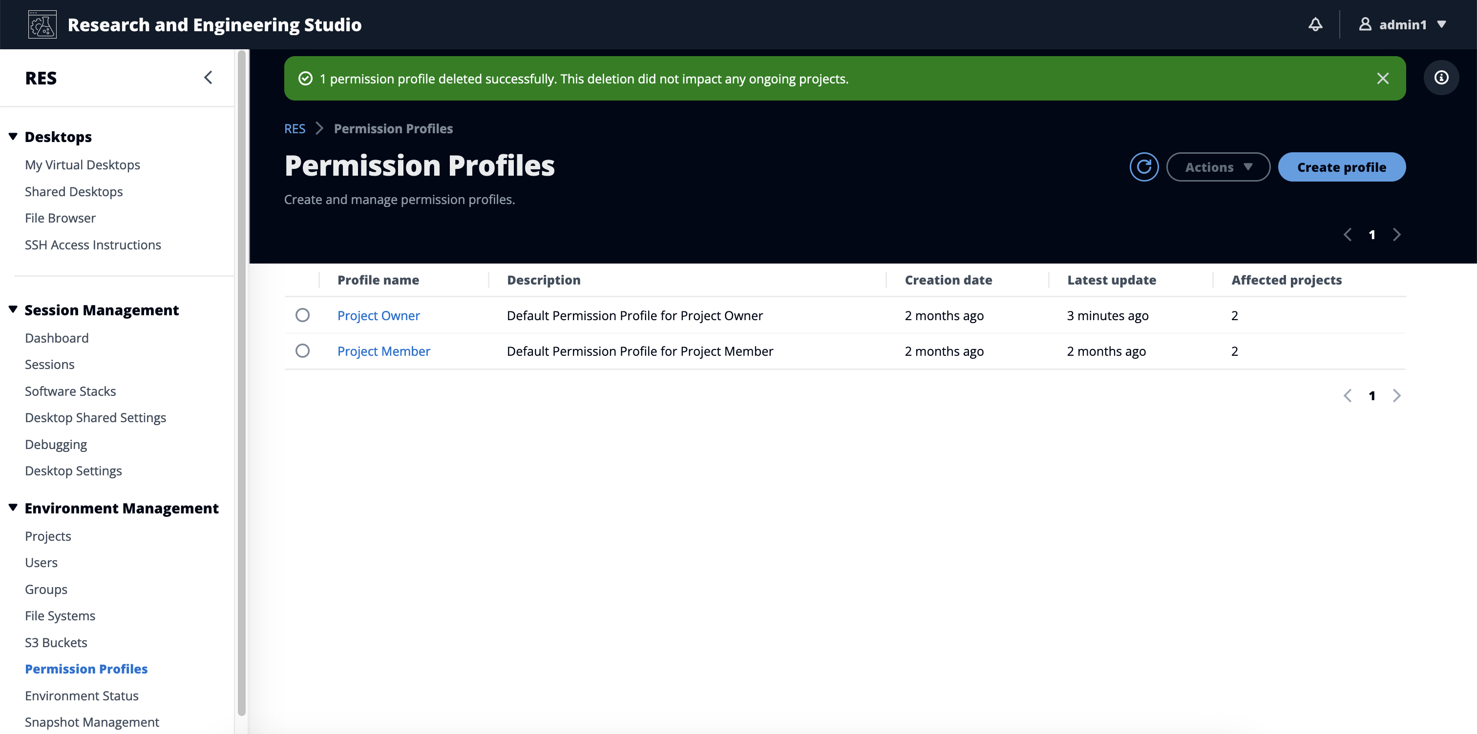 administrators can delete permission profiles