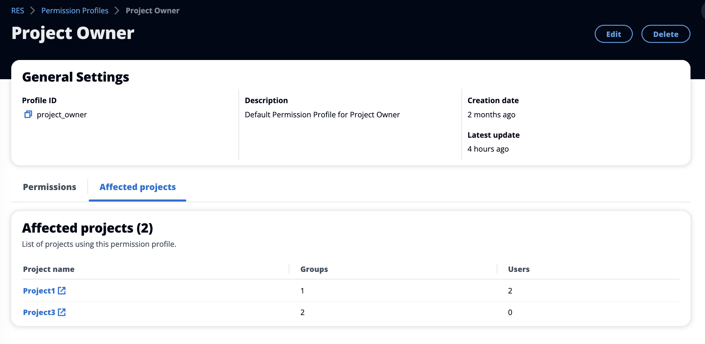 administrators can view the projects affected by permission profiles
