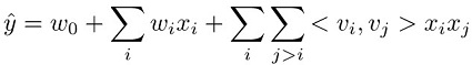 An image containing the equation for the Factorization Machines model.