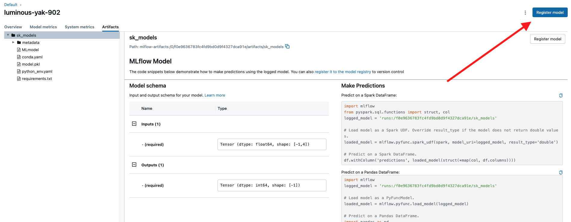 Model registry creation within the MLflow UI.