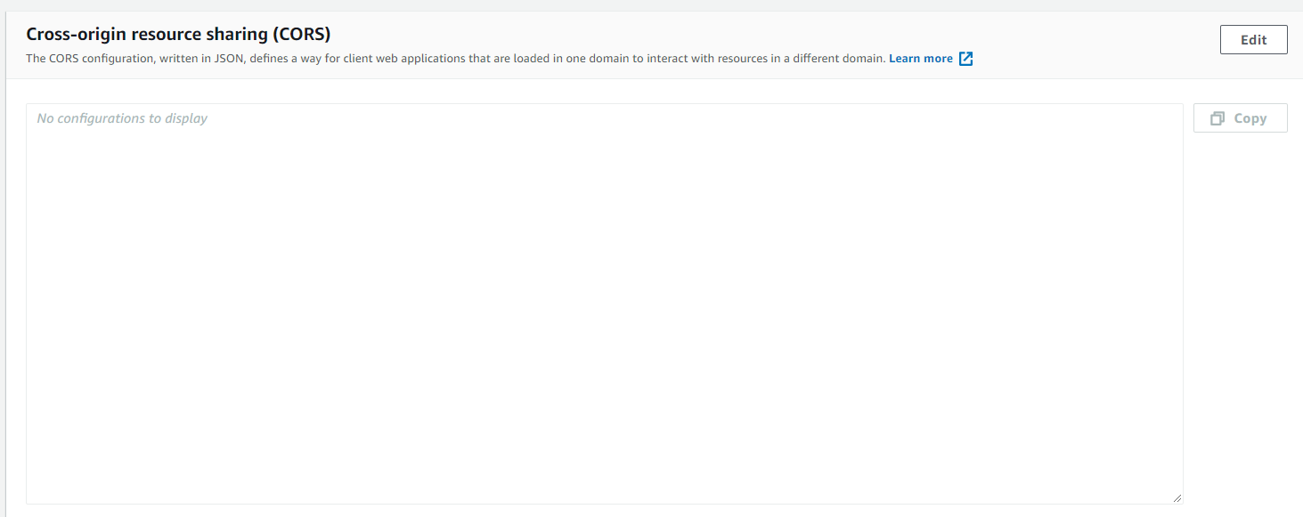 CORS Configuration Editor in Amazon S3 for setting CORS configuration of a bucket