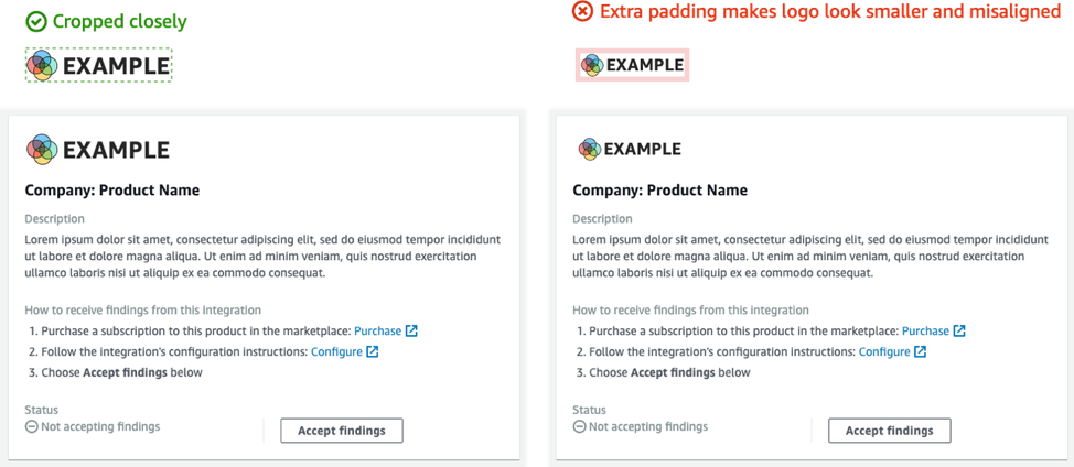 Examples of product integration cards that have logos with different cropping